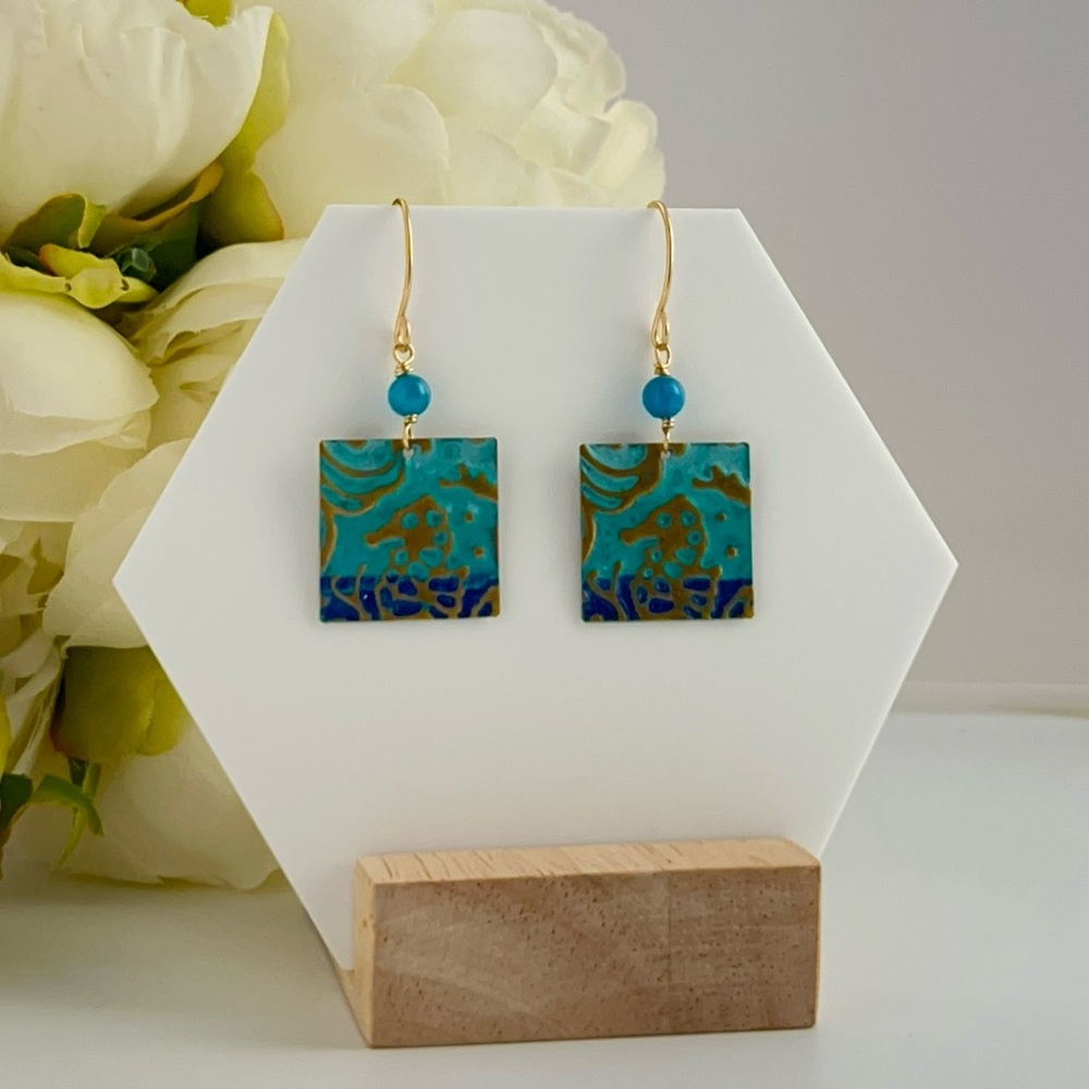 Under the Sea Seahorse Handpainted Dangle Earrings with Apatite Gemstones